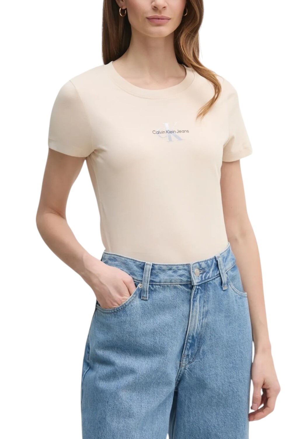 

Футболка женская Calvin Klein Jeans с логотипом бренда на груди, бежевый