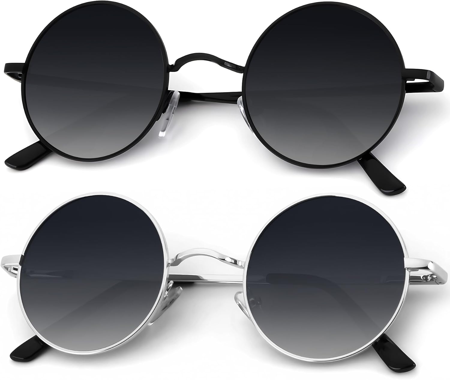 

Круглые поляризованные солнцезащитные очки KALIYADI для мужчин и женщин в стиле ретро с металлическим ремешком и эффектом хиппи, защита от УФ-излучения, B28-black Frame Gradient Black Lens + Sliver Frame Gradient Black Lens