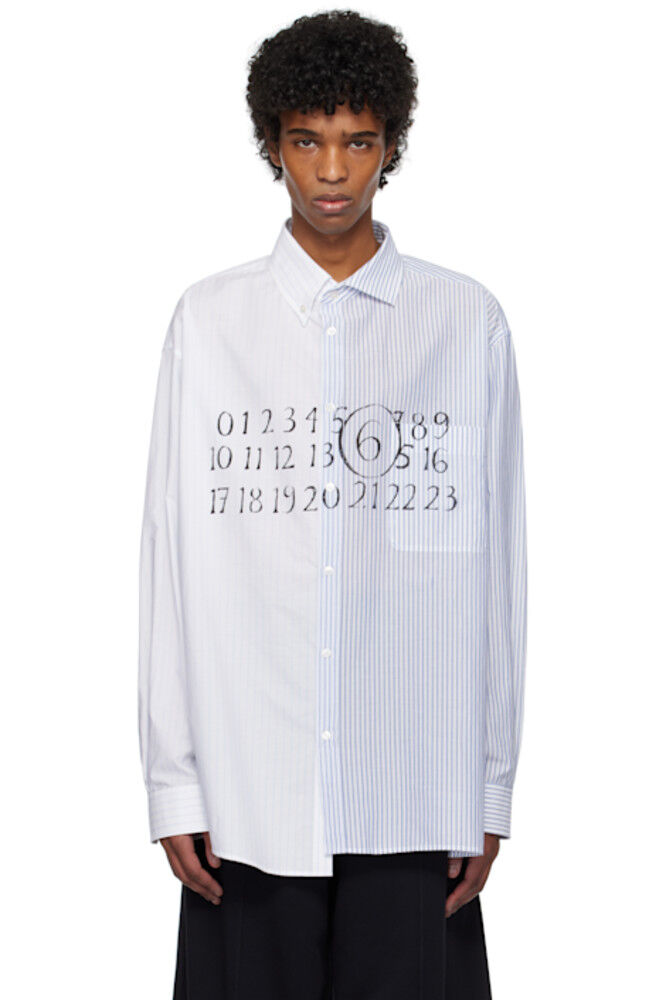 

Бело-синяя асимметричная рубашка с цифровым принтом MM6 Maison Margiela