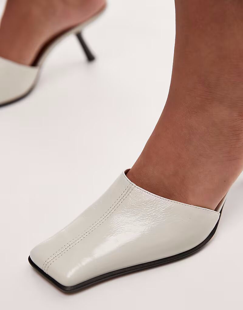 Туфли-мюли Topshop Premium Dante из кожи на квадратном каблуке в цвете «кремовый» — фото 4