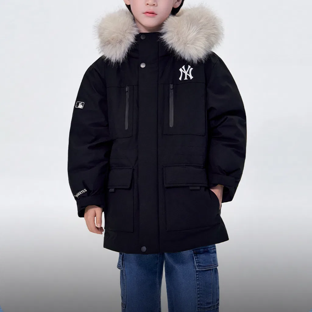 Пуховик с меховым воротником MLB KIDS Black — фото 3