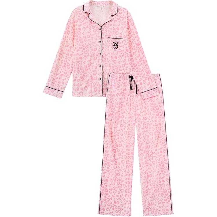 Victoria's Secret Пижамный комплект Brushed Texture, легкий, теплый, женский, розовый, леопардовый принт — фото 3