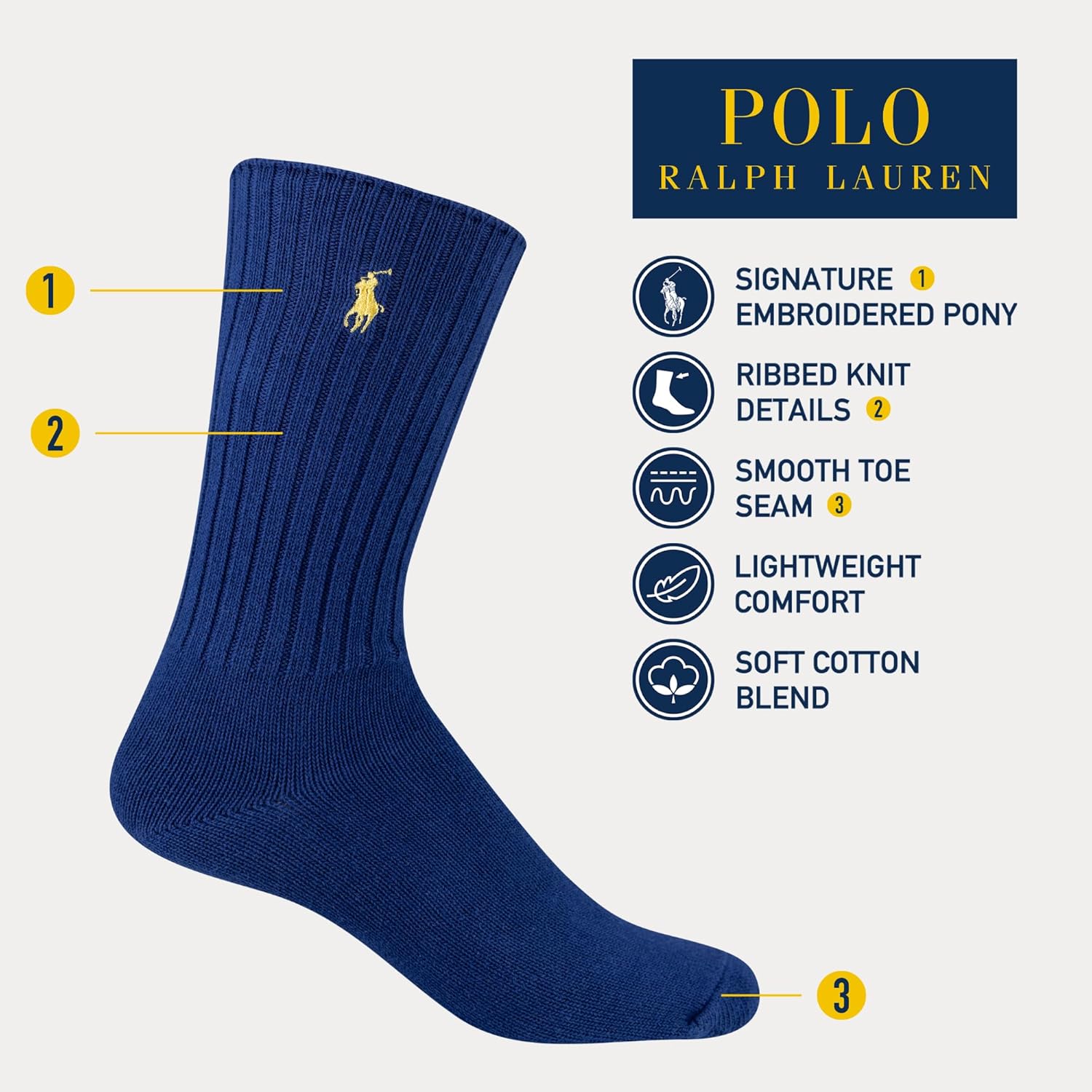 POLO RALPH LAUREN мужские хлопковые ребристые носки, Dark Brown — фото 4