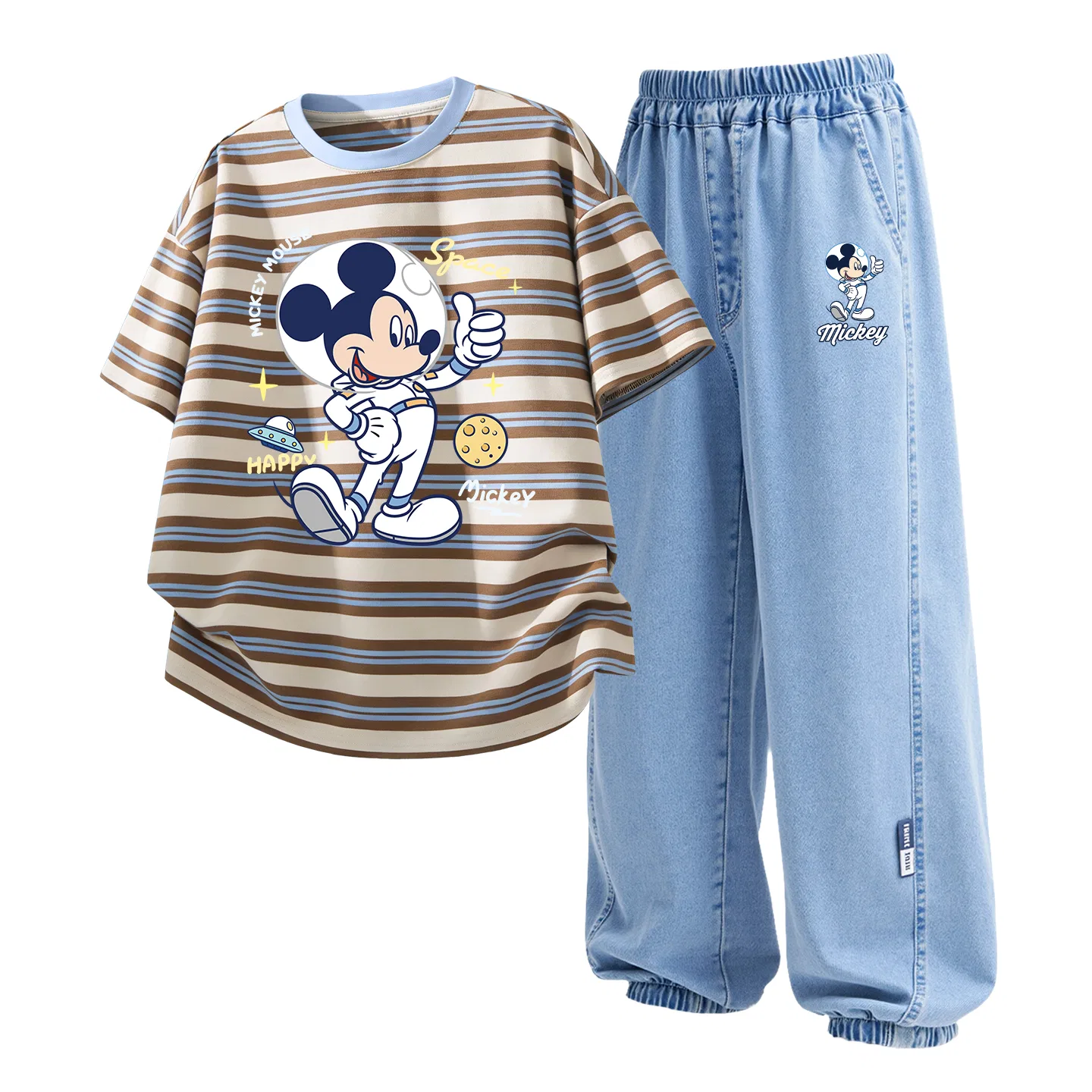 Детский спортивный костюм Disney в стиле преппи, Di L Ribbon Blue Coffee + джинсовый светло-голубой — фото 3