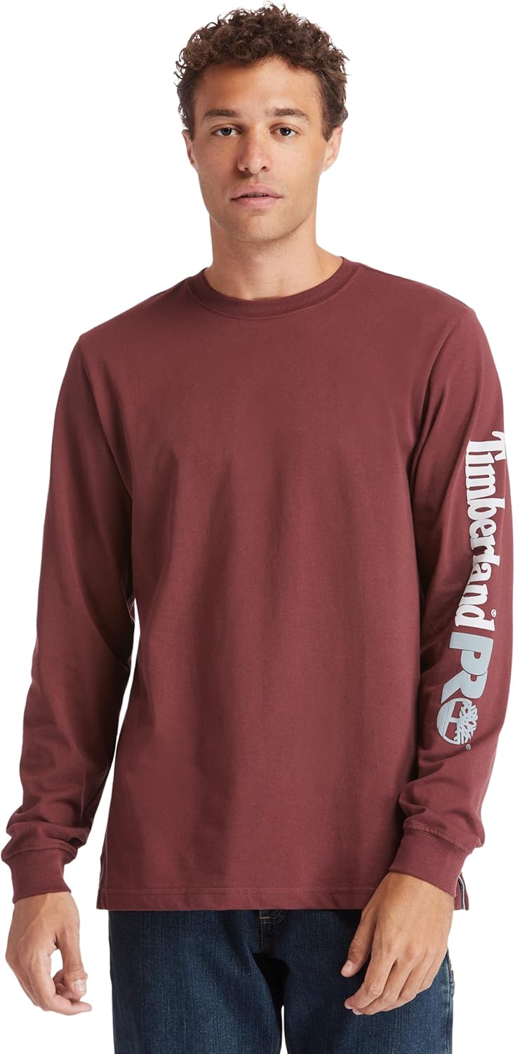 

Timberland PRO мужская базовая футболка с длинным рукавом и логотипом на рукаве Big & Tall, Maroon