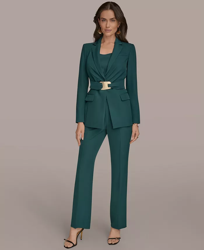 

Женская куртка с поясом и прямыми брюками Donna Karan New York, синий