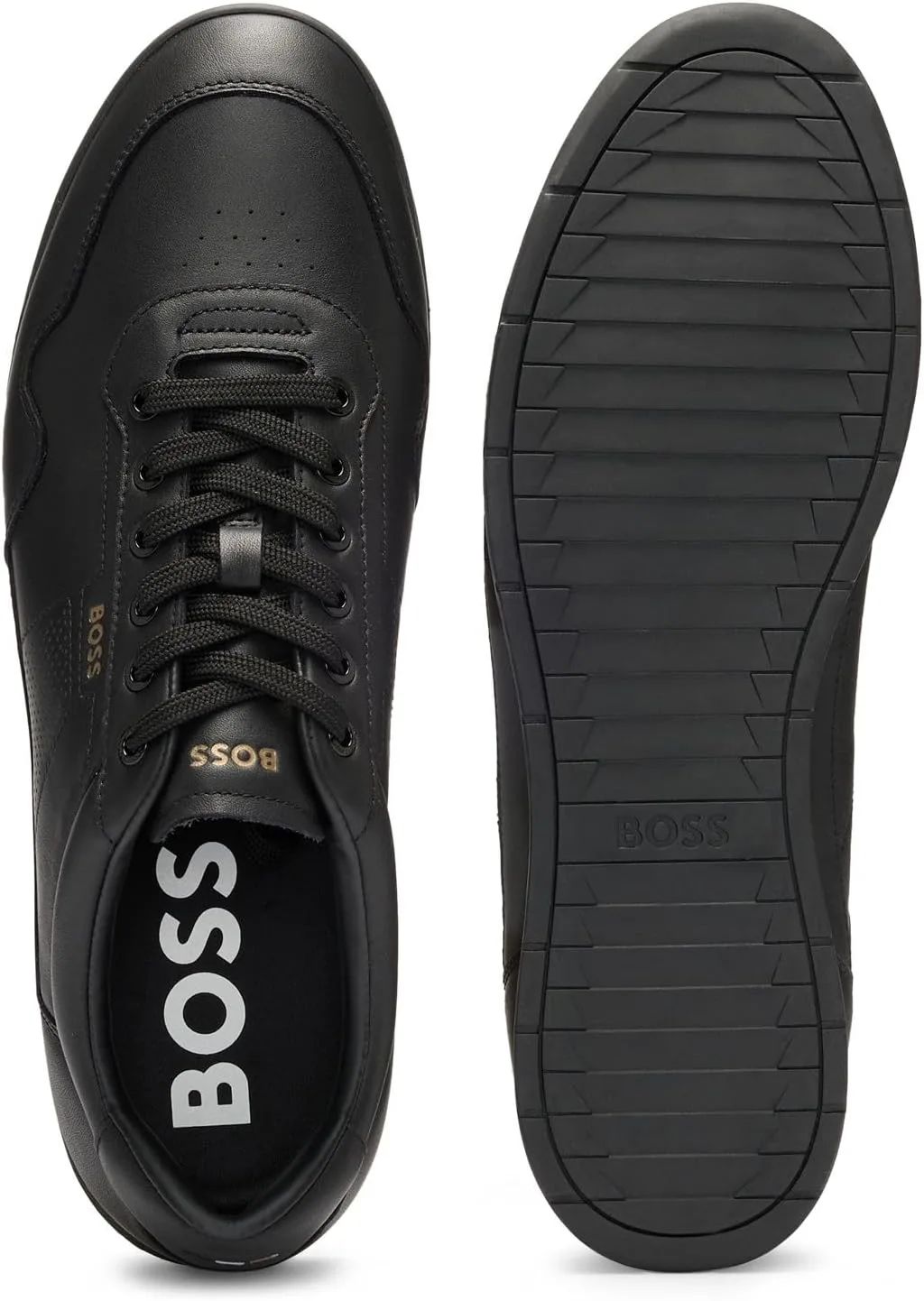 Мужские кроссовки BOSS Titanium SL ltpf из кожи наппа с перфорированными деталями, черный — фото 4