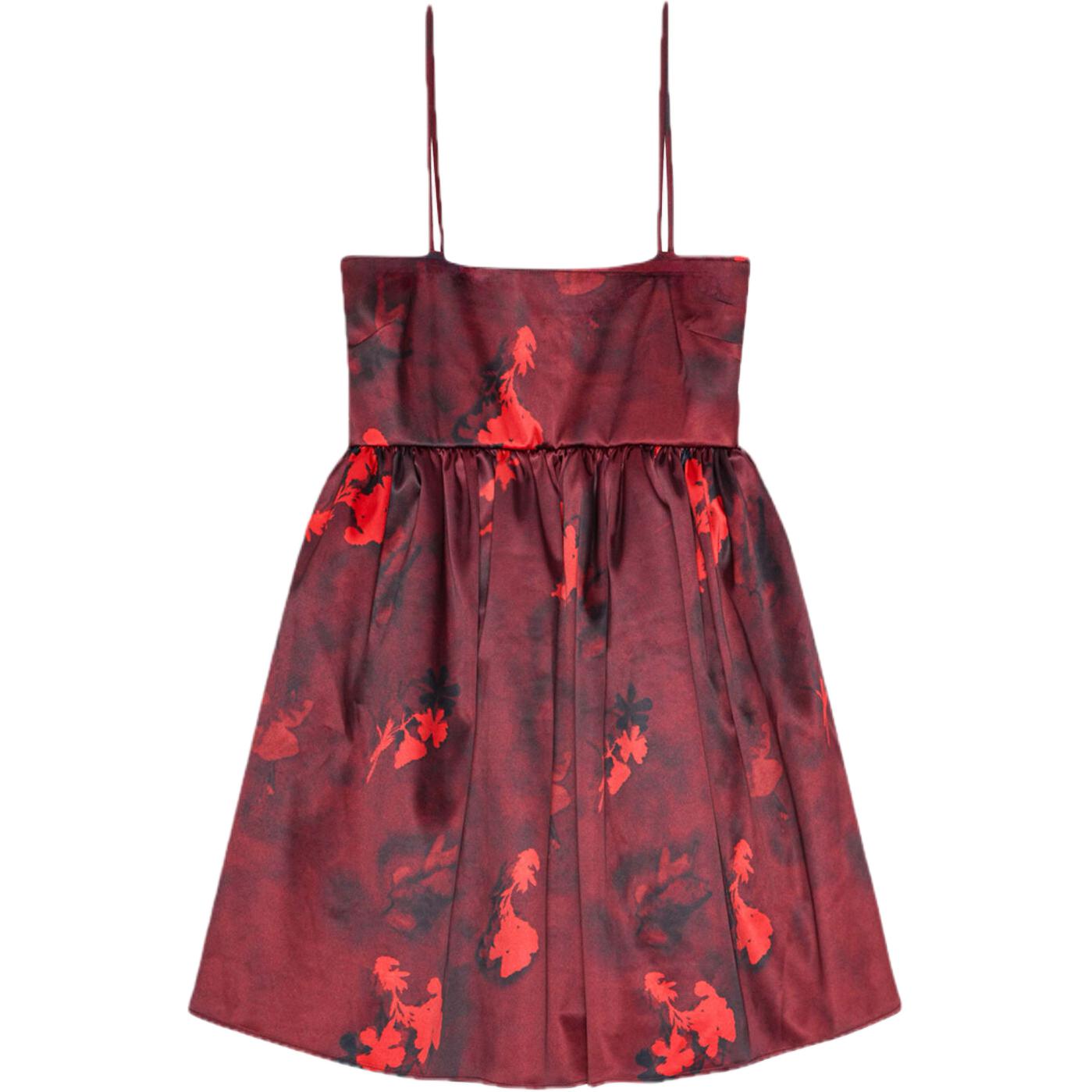 

Мини-платье с цветочным принтом на атласных бретелях GANNI, красный