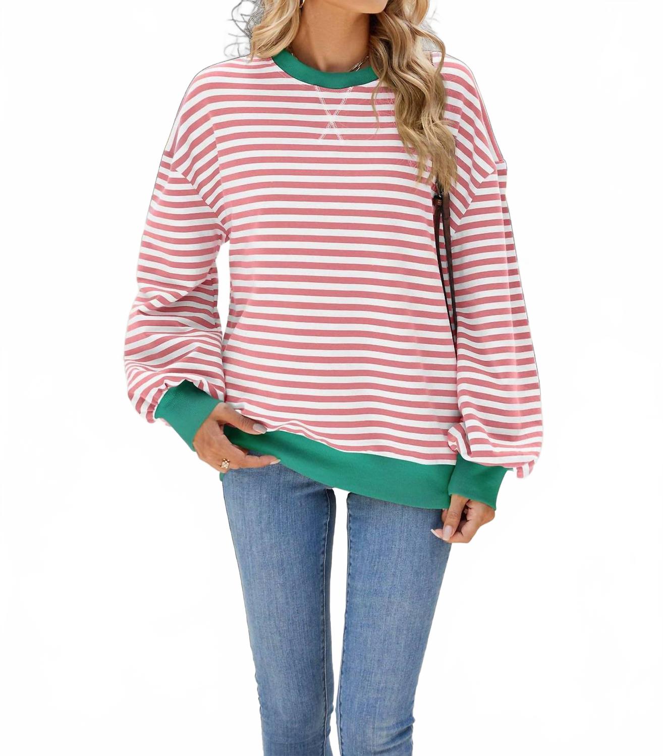 

Полосатый контрастный свитшот в розово-белом цвете Lily Clothing