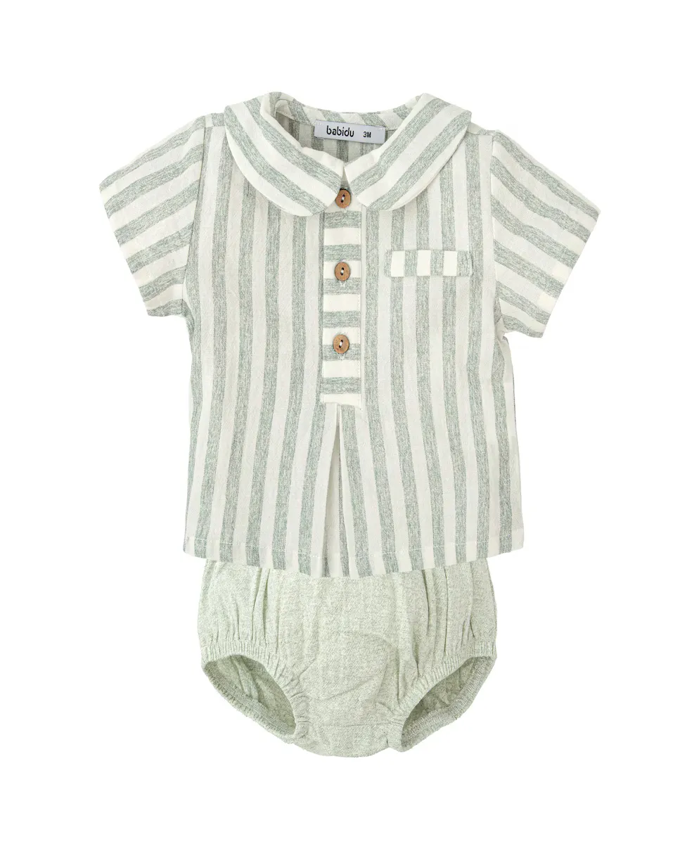 

Детский комплект для мальчика: рубашка в полоску и чехол на подгузник BABIDÚ, зеленый