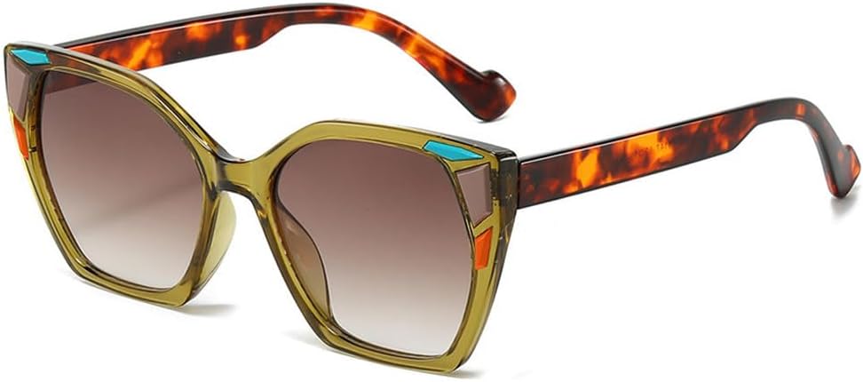 

Модные солнцезащитные очки «кошачий глаз» для мужчин и женщин, роскошные ретро-очки с многоугольными линзами для путешествий, защита от УФ-излучения UV400 TKKTLLT, Green Gradient Tea