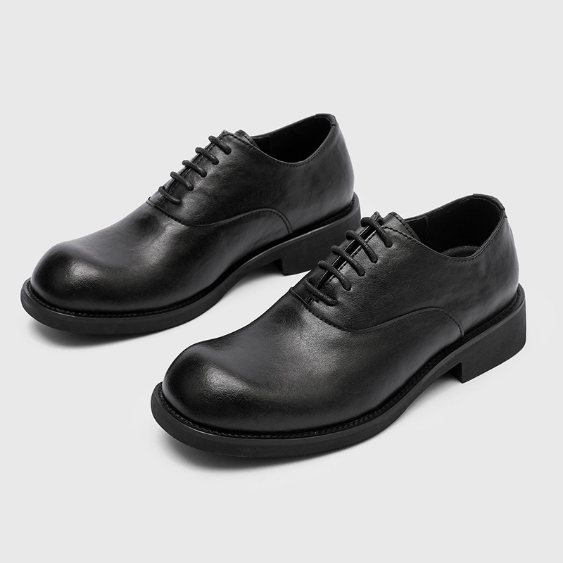 WEISHIBANGWEI Повседневные кожаные туфли мужские черные с потайным клином, цвет Black Hidden Wedge — фото 3