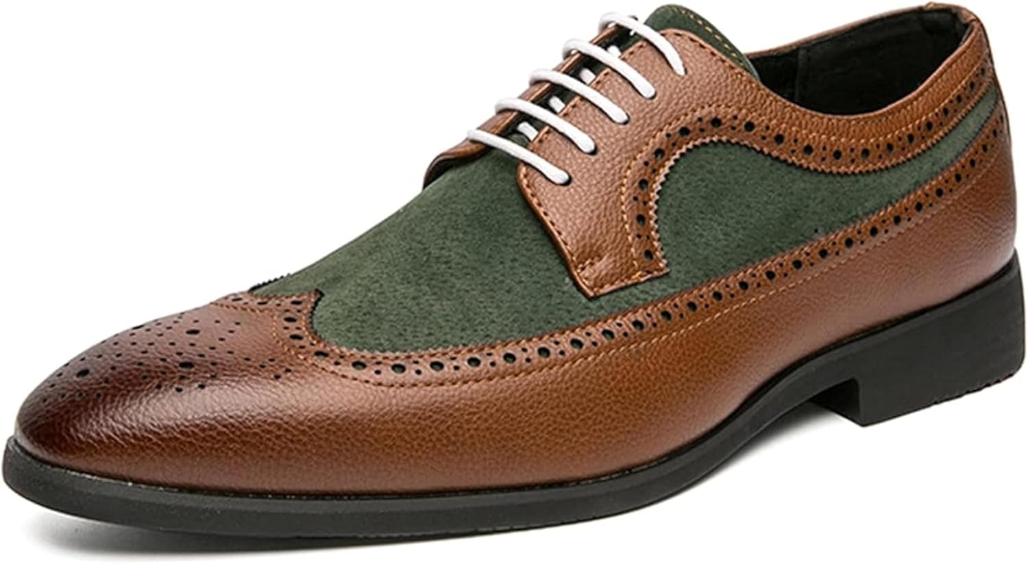 

Мужские оксфорды на весну и осень с острым носком, плоский низкий каблук, размер 8,5, зелено-коричневые Generic