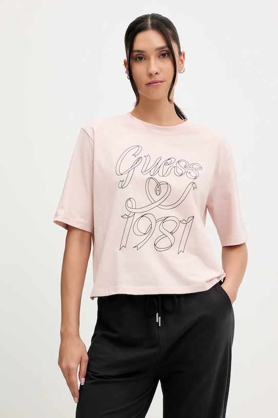 

Хлопковая футболка Misty Guess, розовый