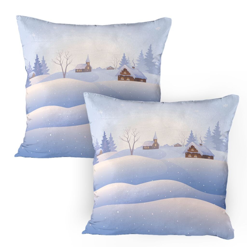 

ABAKUHAUS Snowy Trees Чехлы на подушку, комплект из 2 шт., «Сюрреалистический пейзажный вид на деревню», Чехол на подушку с декоративным принтом, 80 x 80 см, потолок «Синяя умбра»