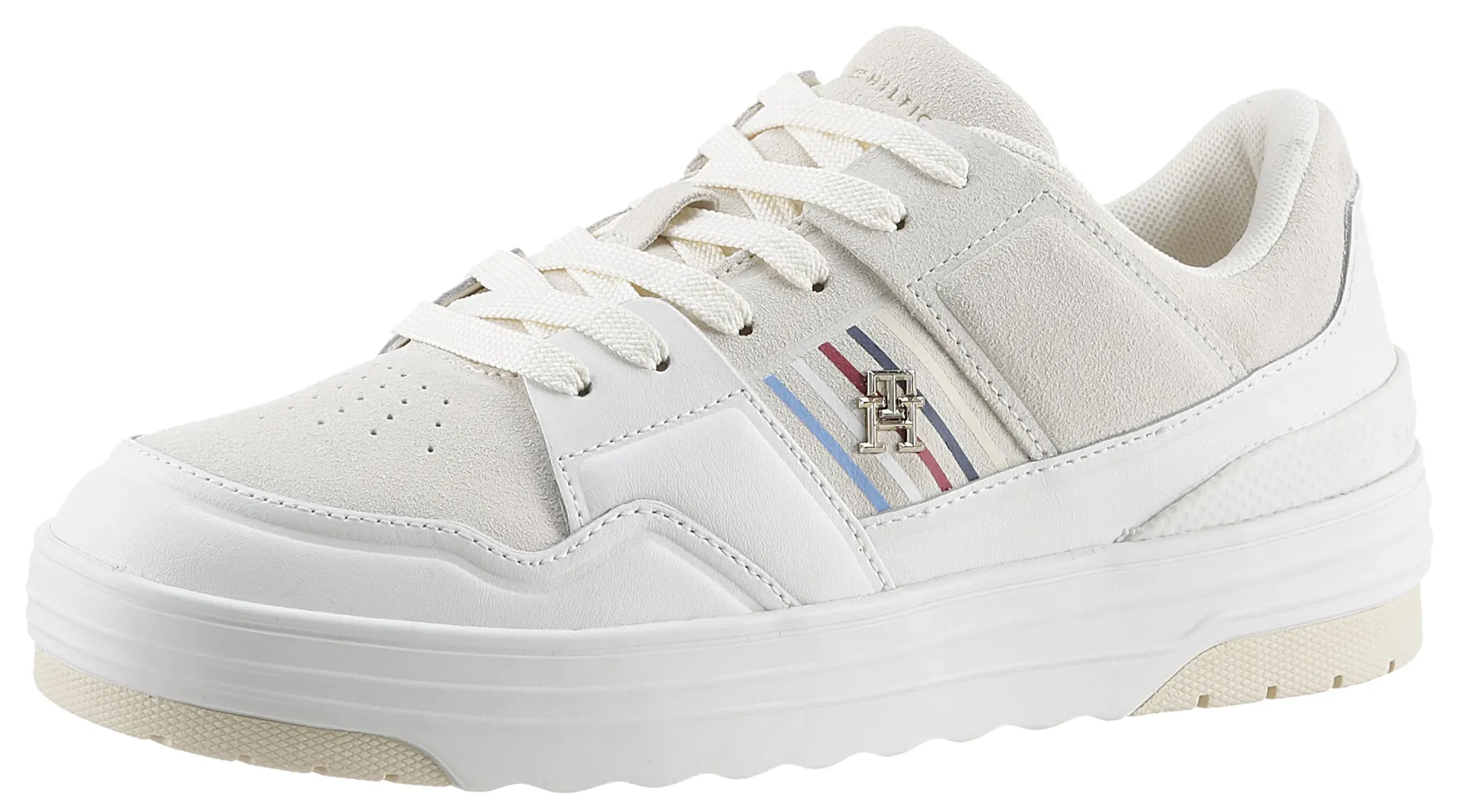 

Кроссовки на платформе Tommy Hilfiger "SUEDE STRIPES BASKET LO", с боковыми полосками, повседневная обувь, полуботинки, туфли на шнуровке, бежевый
