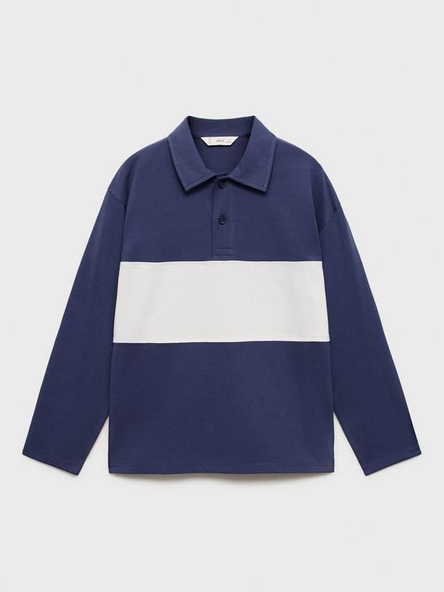 

Детская хлопковая поло с длинными рукавами и цветными блоками Mango, Navy