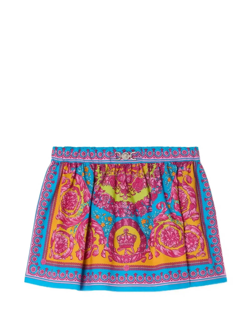 Расклешенная юбка из хлопкового поплина с узором Versace Kids, синий