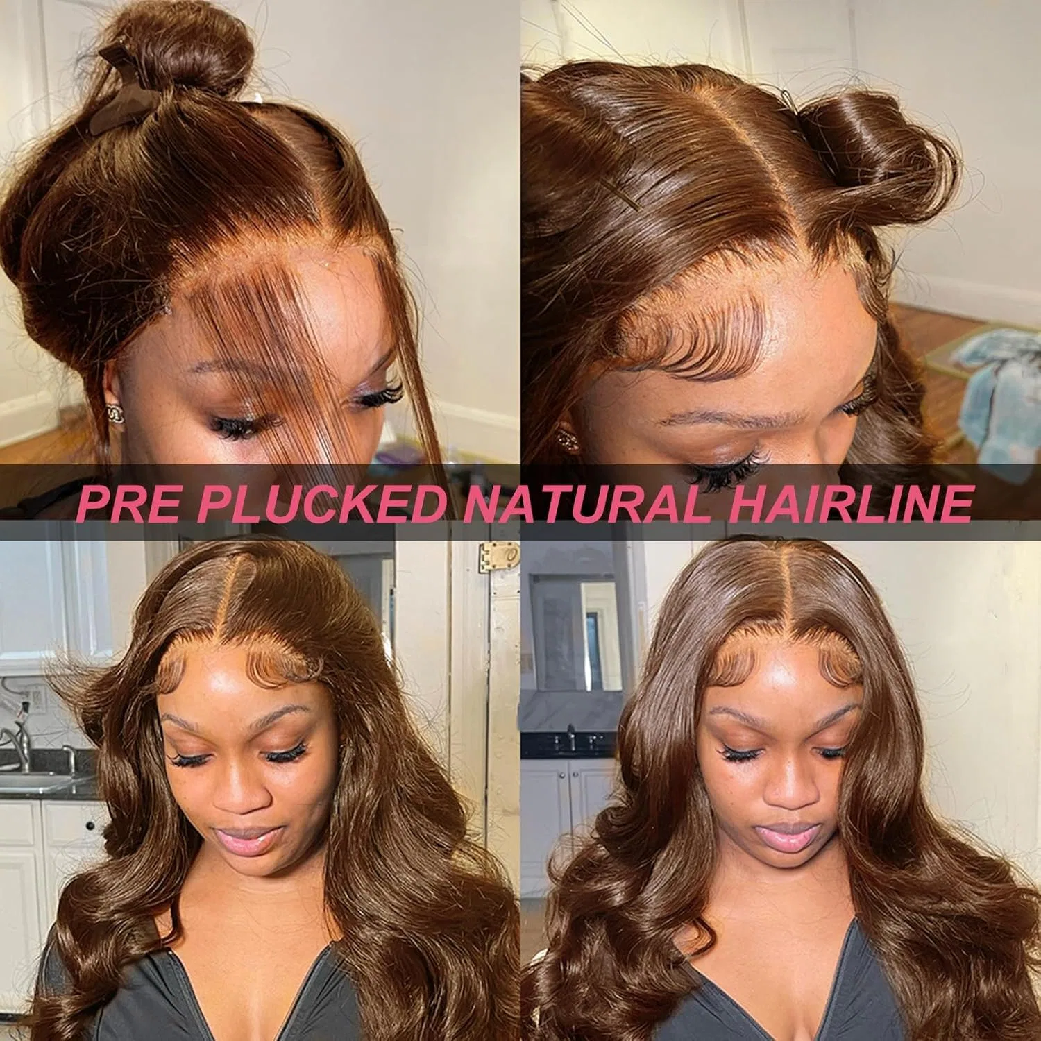 Женский парик из натуральных волос «Body Wave Glueless» от Bresilienne Alionly, Chocolate Brown — фото 4