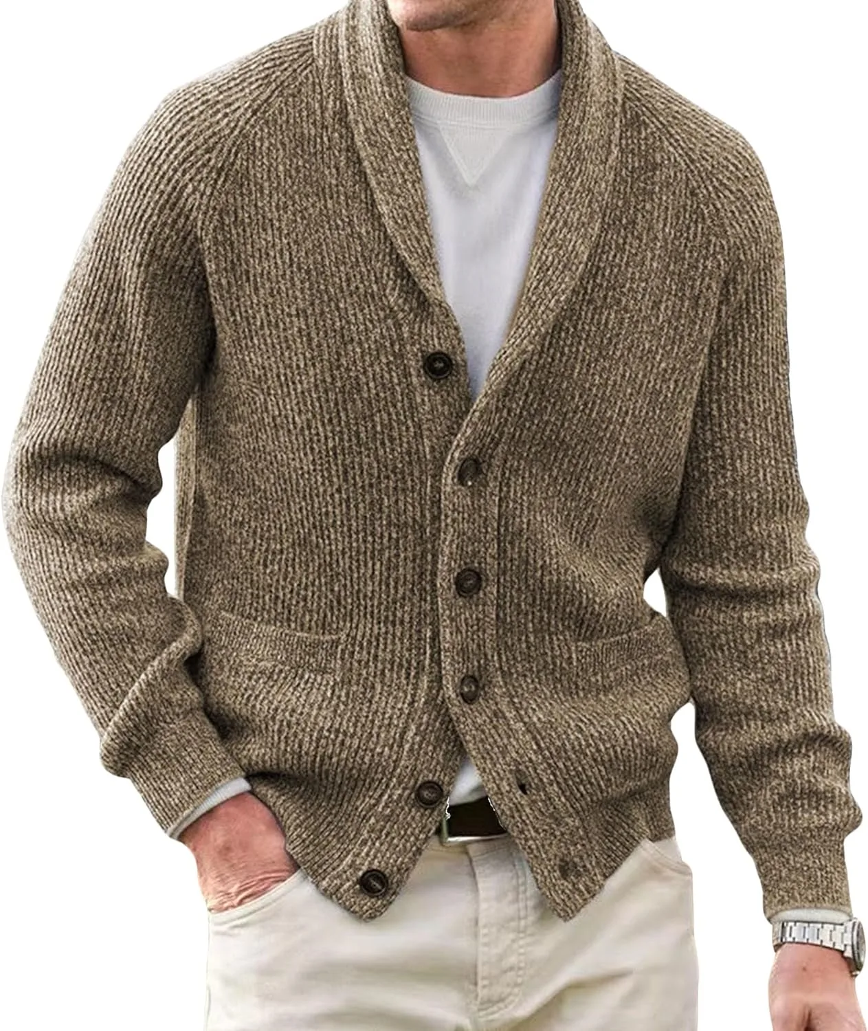 

Мужской теплый вязаный кардиган с лацканами и пуговицами Maiyifu-GJ