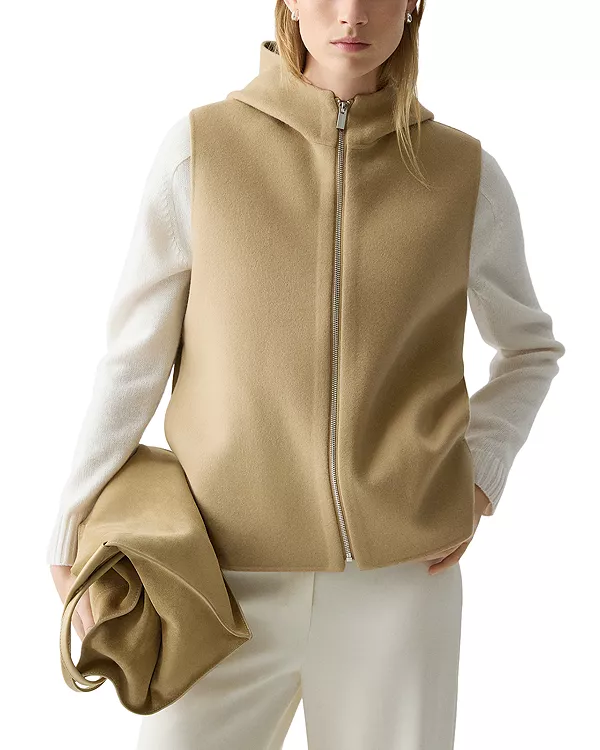 

Шерстяной жилет с капюшоном и отделкой из кашемира Theory, бежевый
