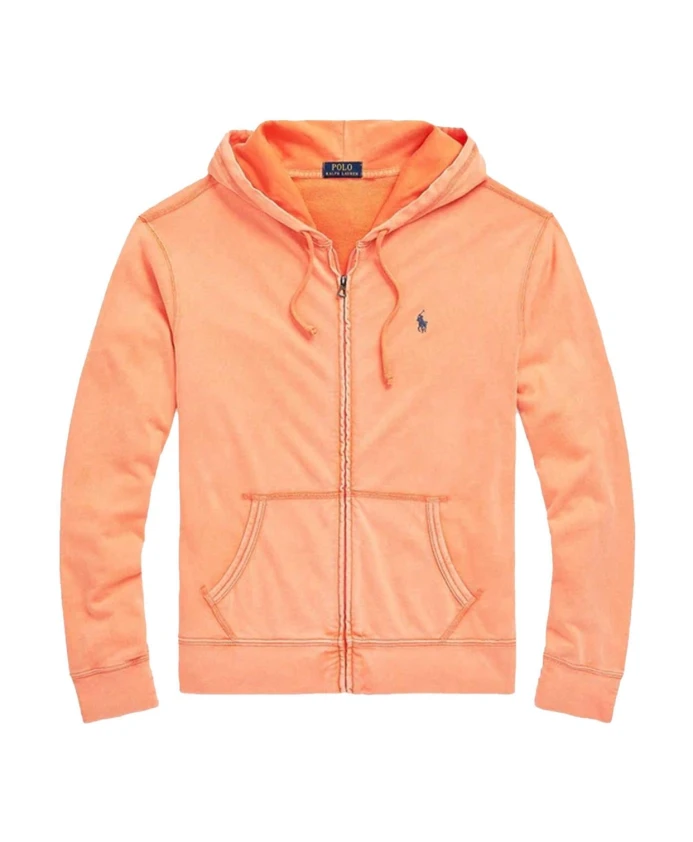 

Оранжевая толстовка с капюшоном, на молнии и с карманами. Polo Ralph Lauren, оранжевый