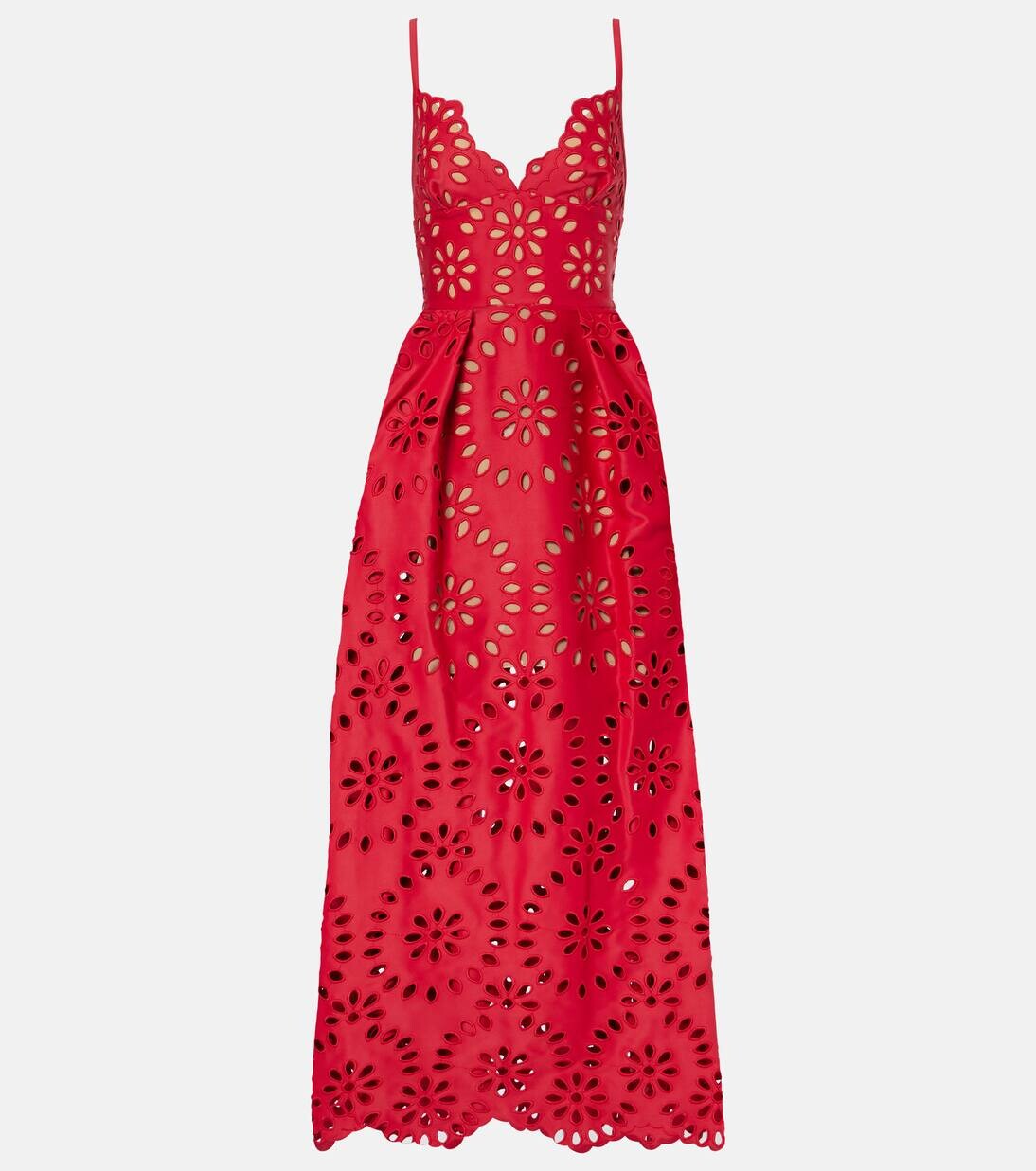 

Платье из атласа с цветочной вышивкой Elie Saab, цвет diana red