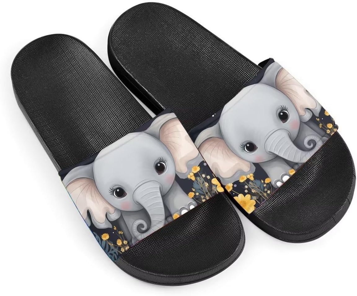 

Женские слайд-сандалии GETELINSENG с принтом слона, нескользящие летние домашние тапочки для девушек, шлепанцы на пляж, спортивные сандалии, Cute Baby Elephant