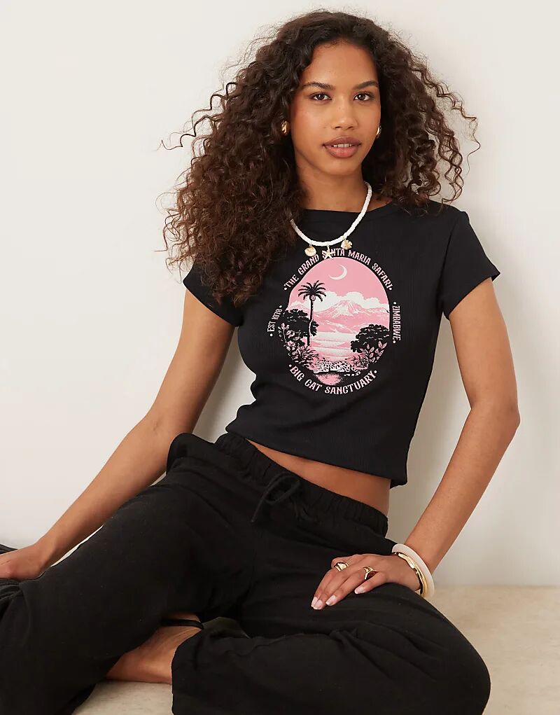 

Детская футболка ASOS DESIGN с принтом розового сафари черного цвета