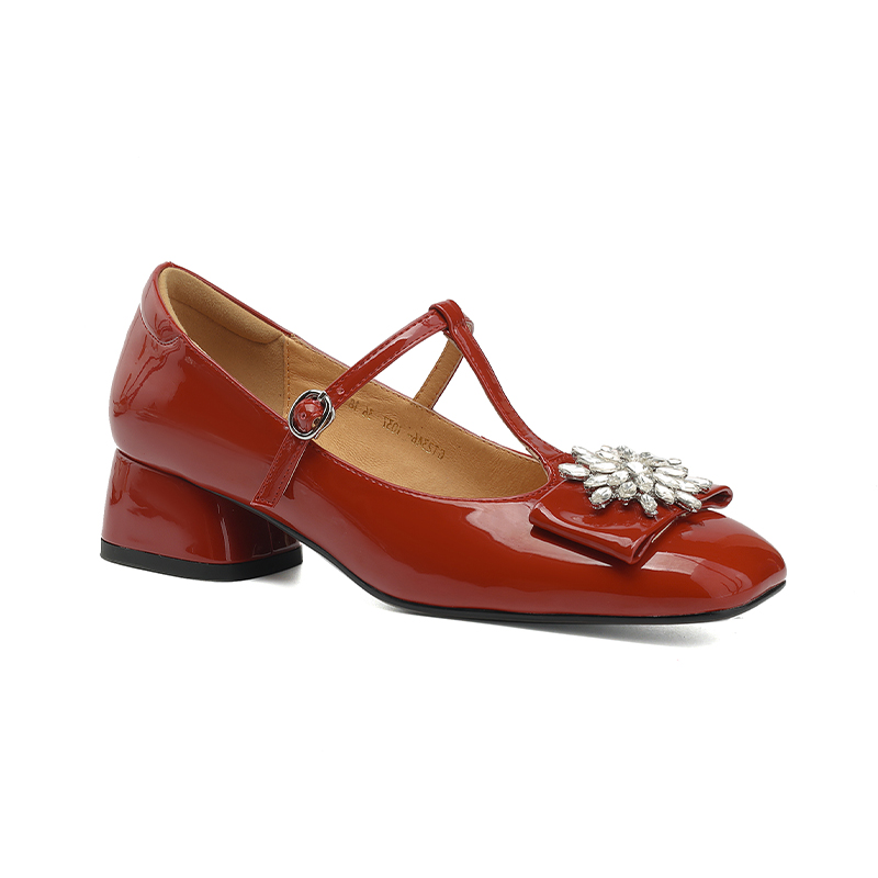 Туфли Mary Jane на массивном каблуке 4 см Women's Echo&yolo, Бордовый — фото 3
