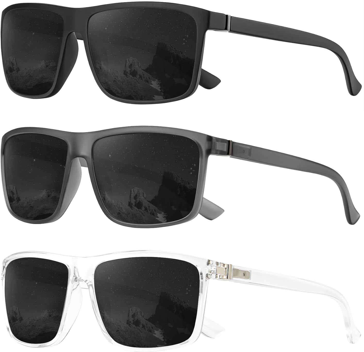 

Поляризованные солнцезащитные очки KALIYADI для мужчин и женщин, мужские солнцезащитные очки с защитой от УФ-излучения для вождения, рыбалки, гольфа (3 шт.), (3 Pack) Black & Black/Matt Grey & Black/Clear & Black