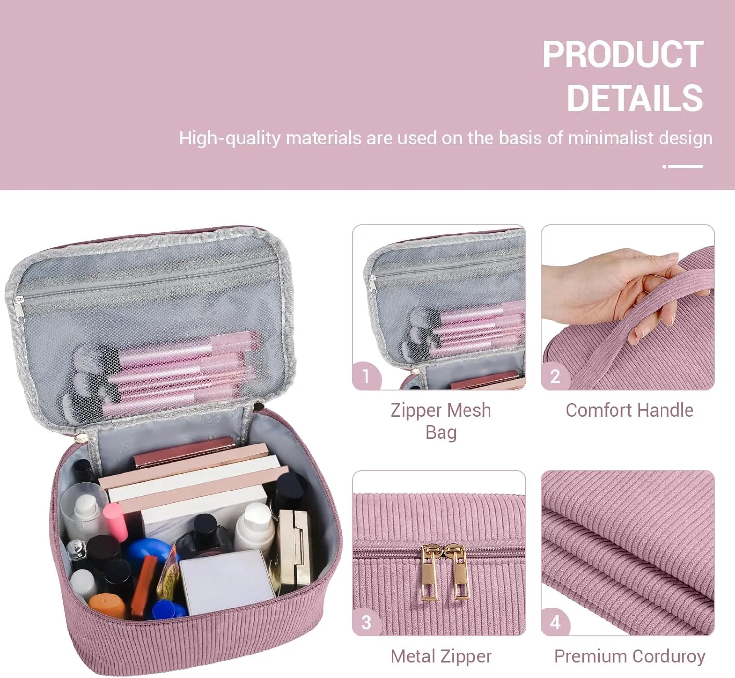 Набор из 3 косметичек MAGEFY для сумочки, вельветовые Magefy, Pink - 3 Pack — фото 4