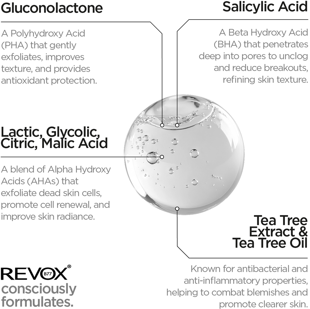 Тоник Revox B77 — Мягкий очищающий Zitcare AHA BHA PHA Active, 250 мл — фото 3
