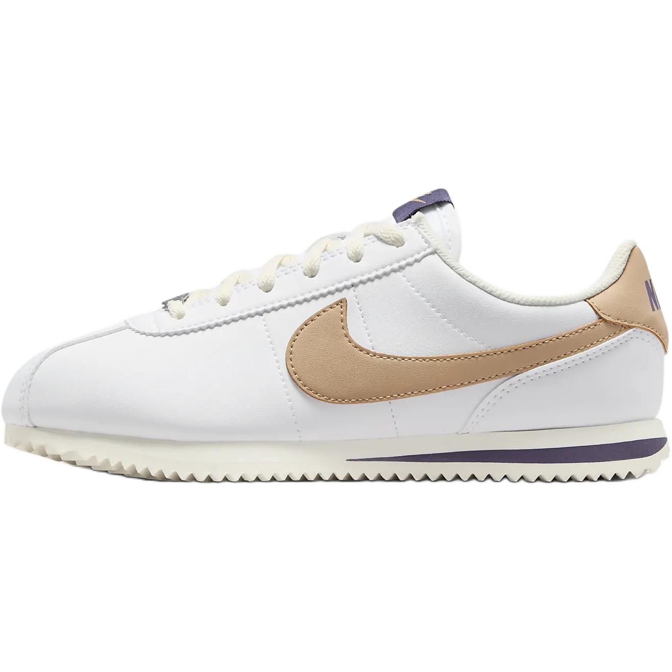 

Кроссовки Nike Cortez Slip Resistant с амортизацией, низкие, детские, повседневные, белый/темный виноград/светлый айвори/пенька