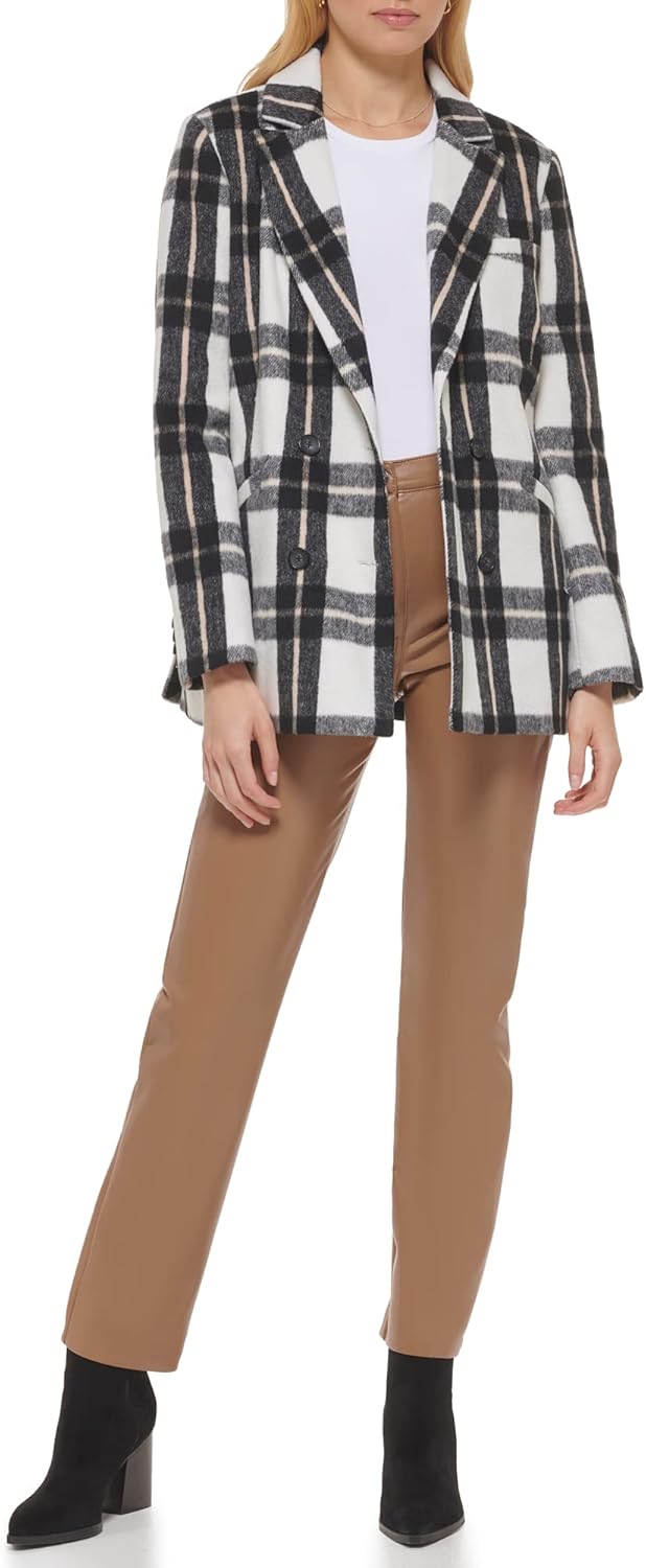 Женский двубортный пиджак Levi's из шерстяной смеси, Black/White Window Plaid — фото 3