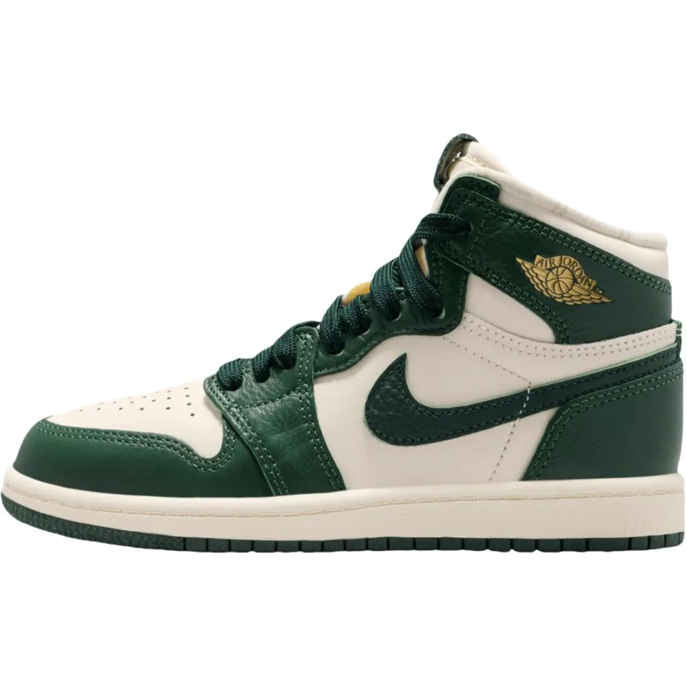 Jordan Кроссовки детские баскетбольные Air 1 High Top бело-зеленые для детей 3-7 лет