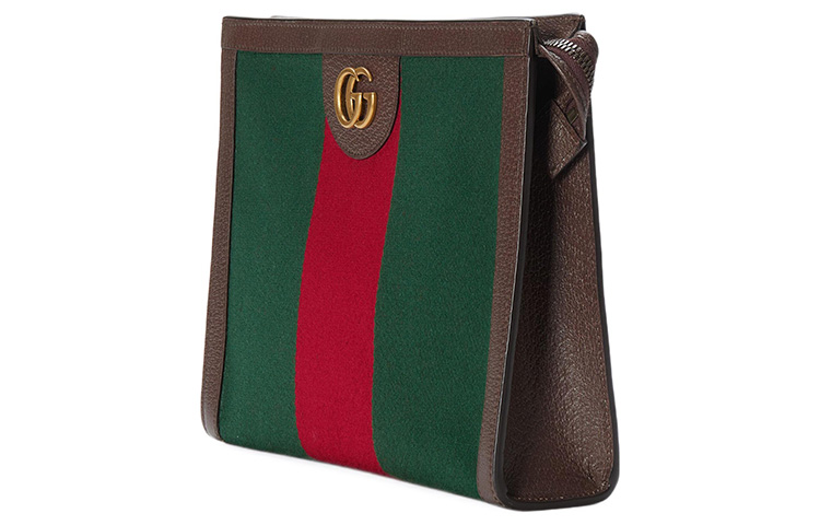 GUCCI Косметичка холщовая мужская зеленая/красная/коричневая — фото 3