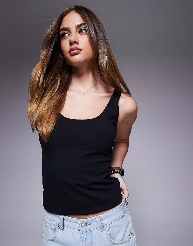

Двухслойный топ с квадратным вырезом ASOS DESIGN черного цвета