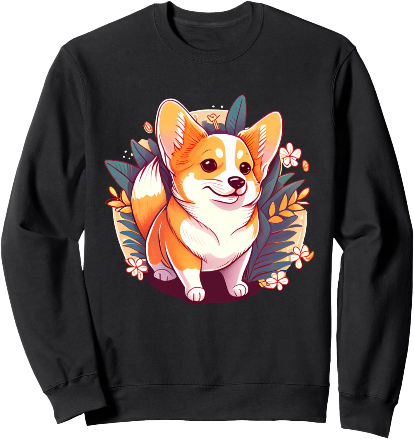 

Толстовка с милым рисунком корги в окружении цветов, черная Adorable Corgi Lovers Vibrant Floral Pet Art