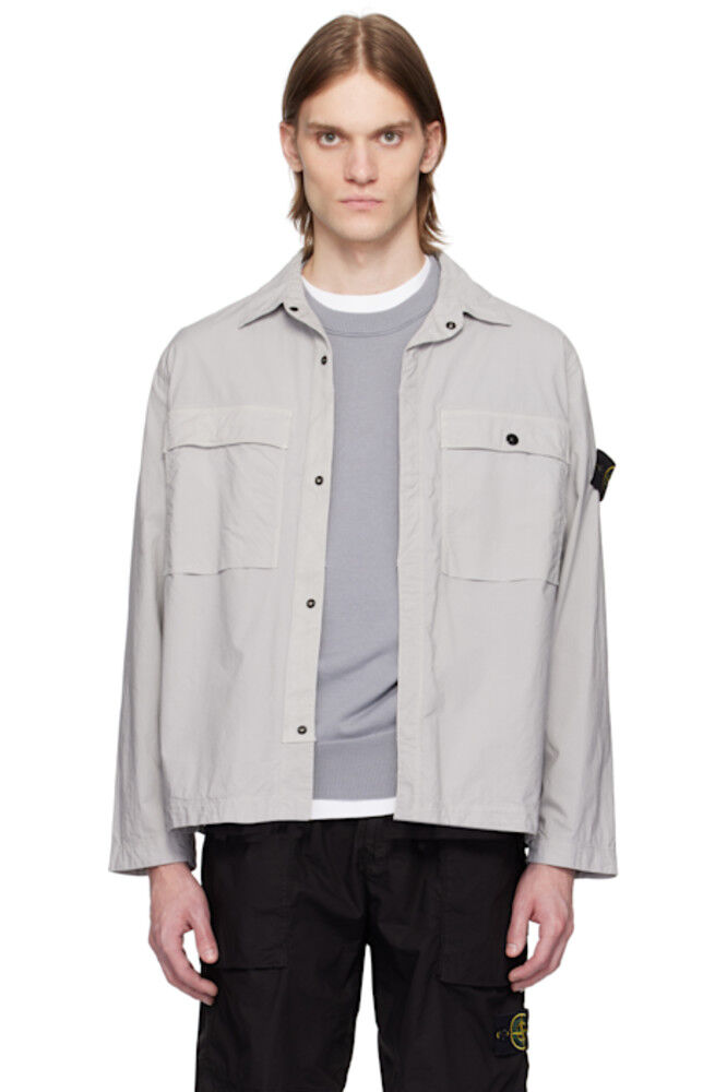 

Серая эластичная хлопковая рубашка Tela Paracadute Stone Island