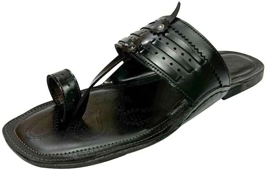 Мужские этнические тапочки Kolhapuri Chappals для мужчин, традиционные сандалии Kolhapuri, повседневные мужские шлепанцы Step n Style, Black