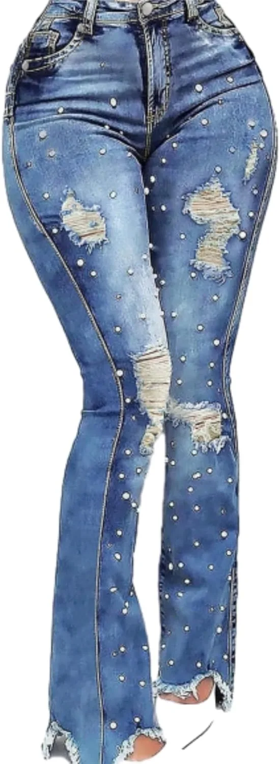 

Женские джинсы Pearl с потертостями и разрывами, завышенная талия, свободный крой WGXWGX