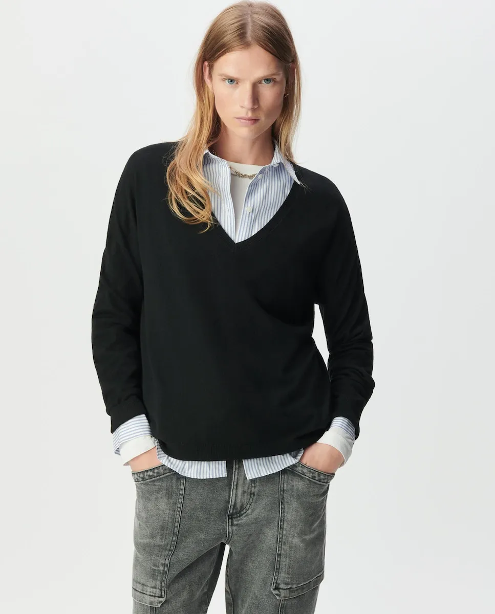 

Женский джемпер с V-образным вырезом и спиной из страз IKKS, черный