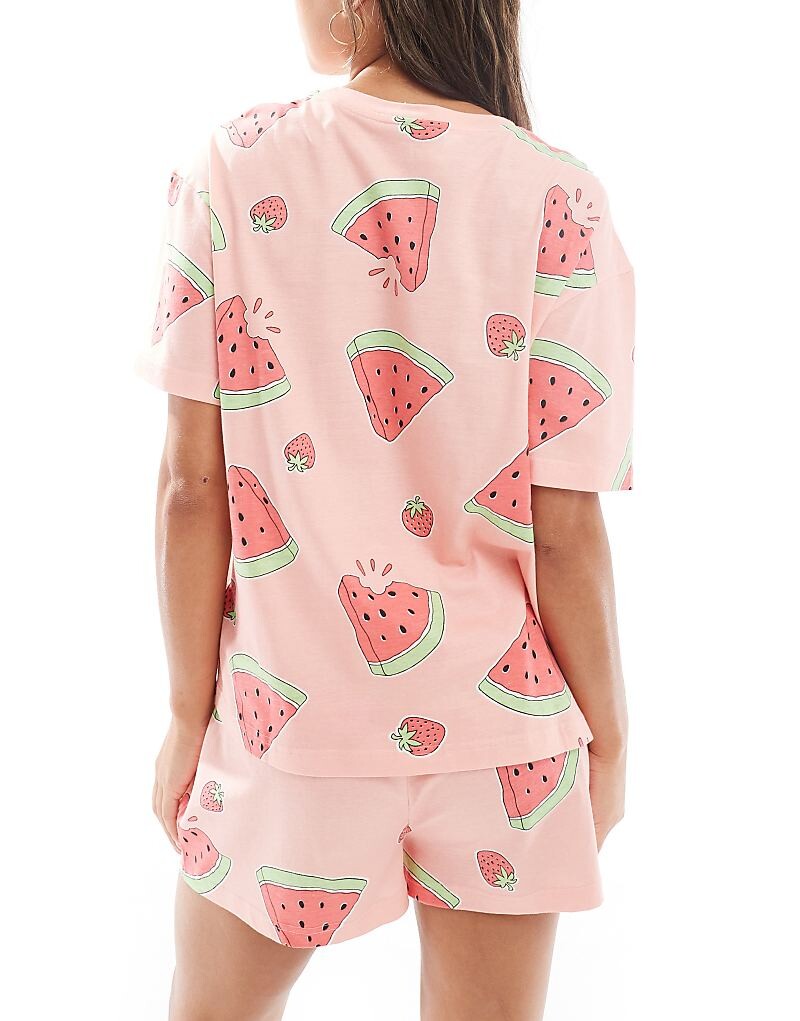 

Розовый пижамный комплект из арбузной футболки и шорт ASOS DESIGN