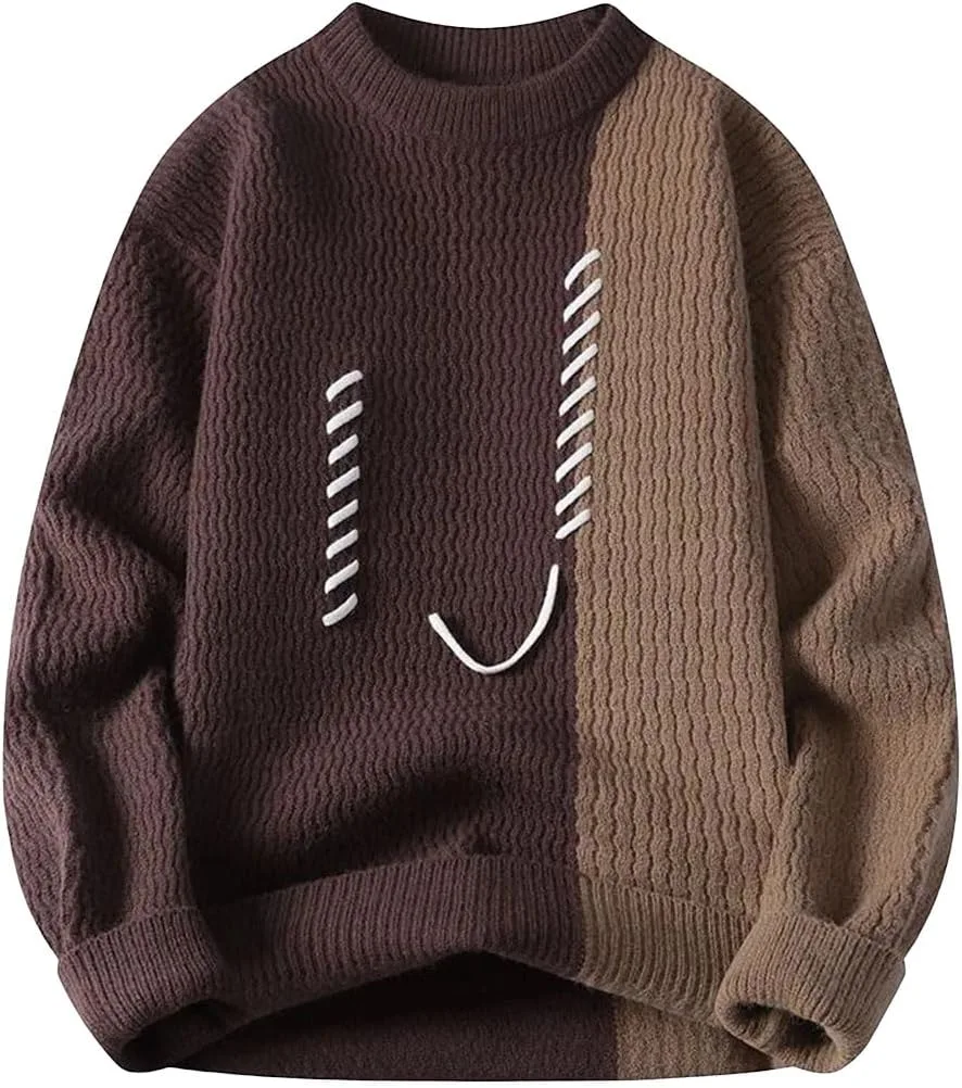 

Мужской свитер O-Neck с пэчворком в контрастных цветах, теплый пуловер