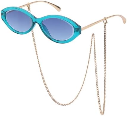 

RUOVEXIE Модные солнцезащитные очки с тонкими дужками и маленькой овальной оправой для женщин, женские солнцезащитные очки с цепочкой, популярные женские очки UV400 MTZJH, C6