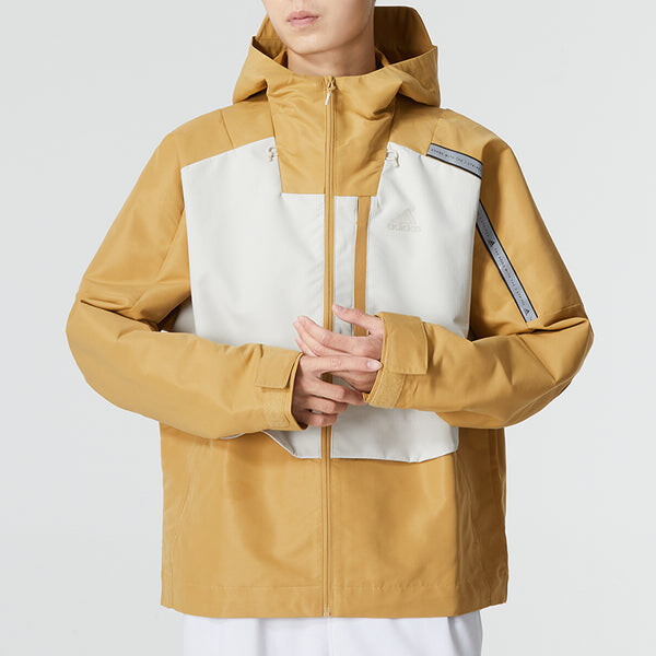 Куртка Men's adidas Th Protek Wvjkt Colorblock Athleisure Casual Sports Hooded Jacket Brown Yellow, желтый — фото 3