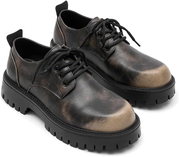 

Мужские массивные двухцветные туфли с носком, деловые оксфорды на платформе для мужчин, увеличивающие рост, повседневные дерби Gezykao, хаки