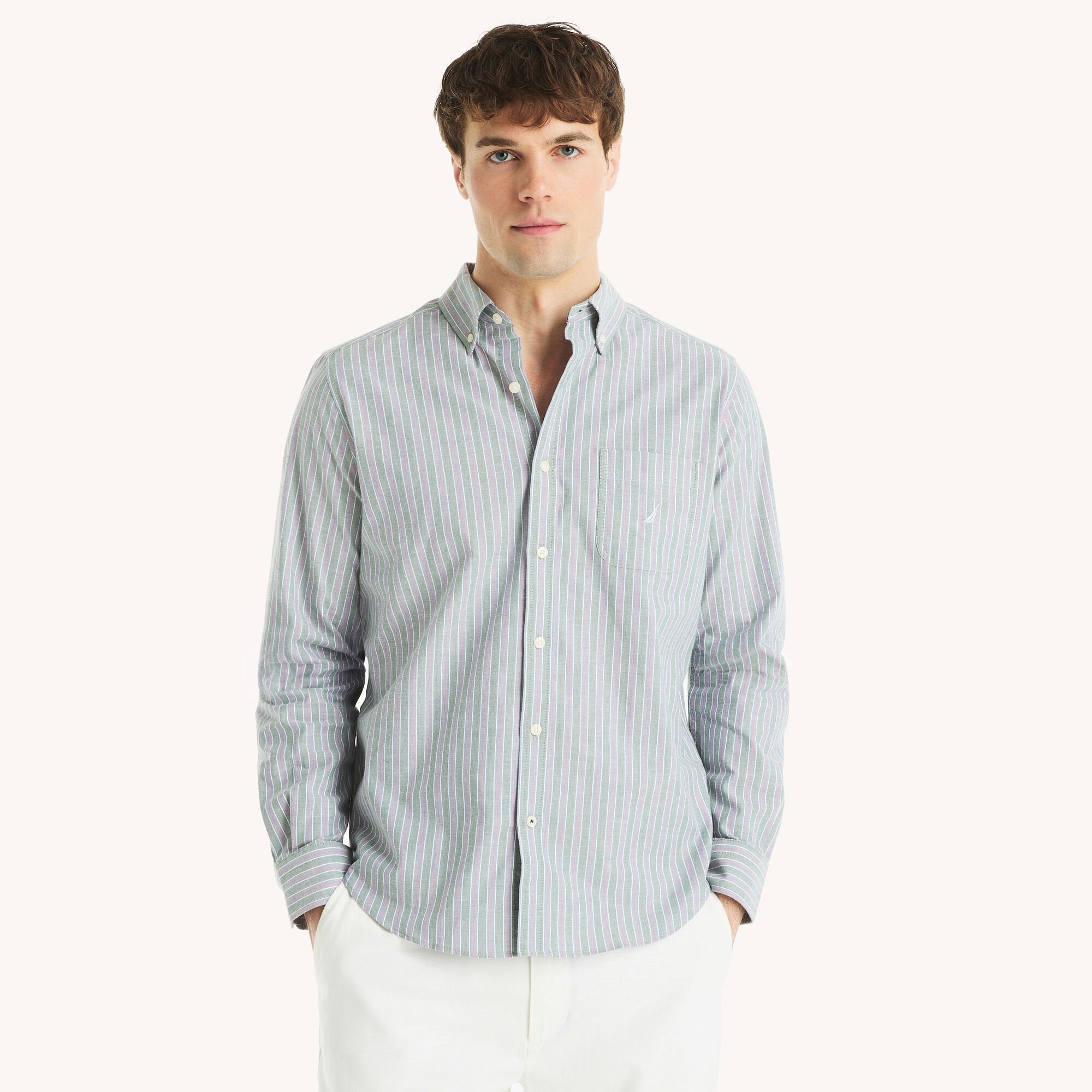 

Мужская полосатая рубашка Оксфорд Nautica, цвет rainforest green