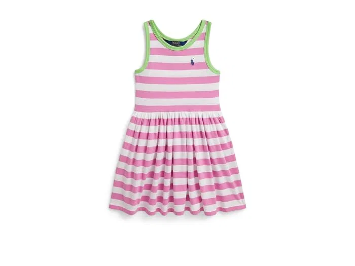 Платье хлопковое джерси полосатое Polo Ralph Lauren Kids, Laguna Pink/White